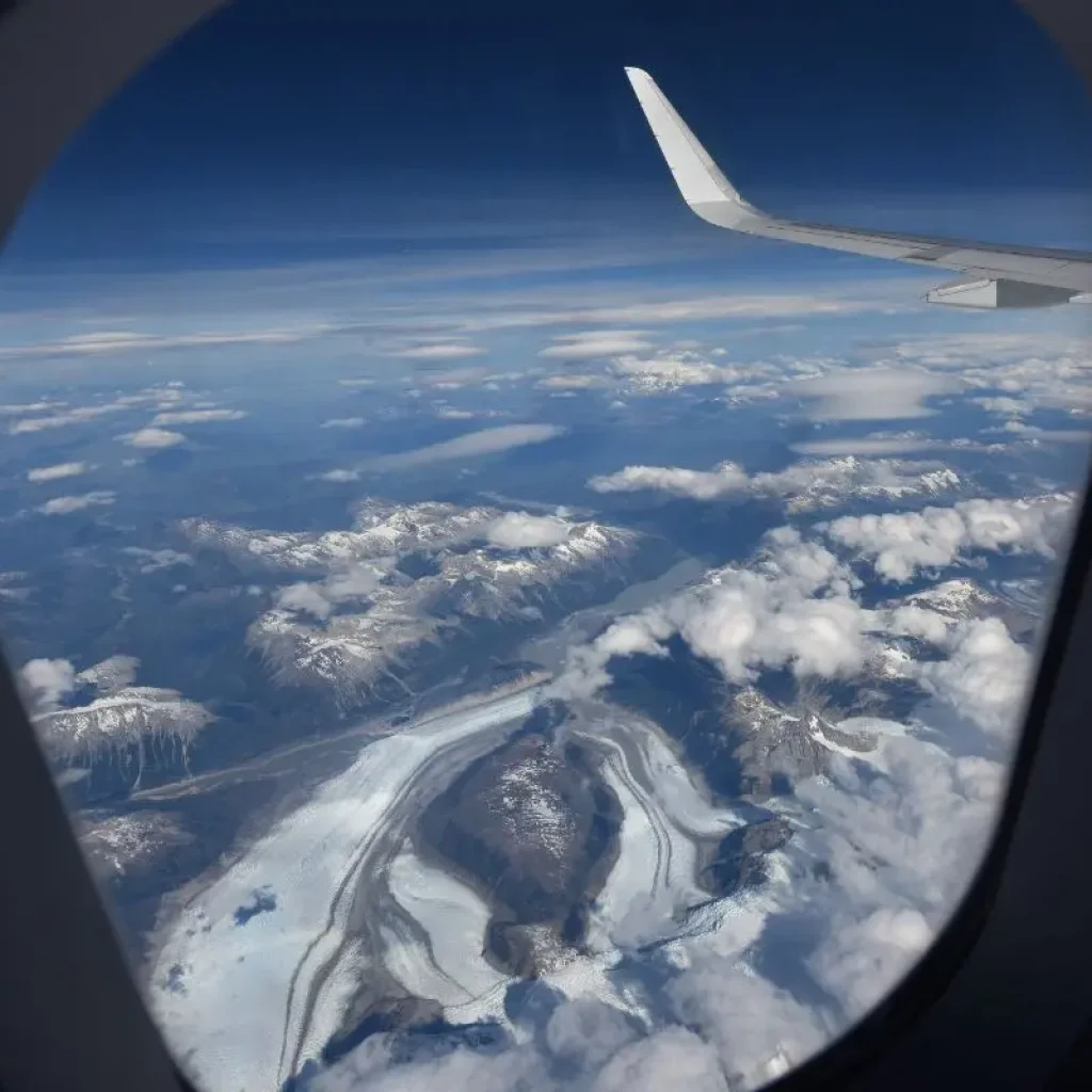 An aerial view of Chile’s glaciers, showcasing the vast, breathtaking ice fields stretching beyond the horizon.