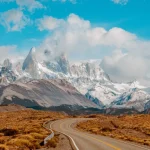 Patagonian road leading to the Fitz Roy massif